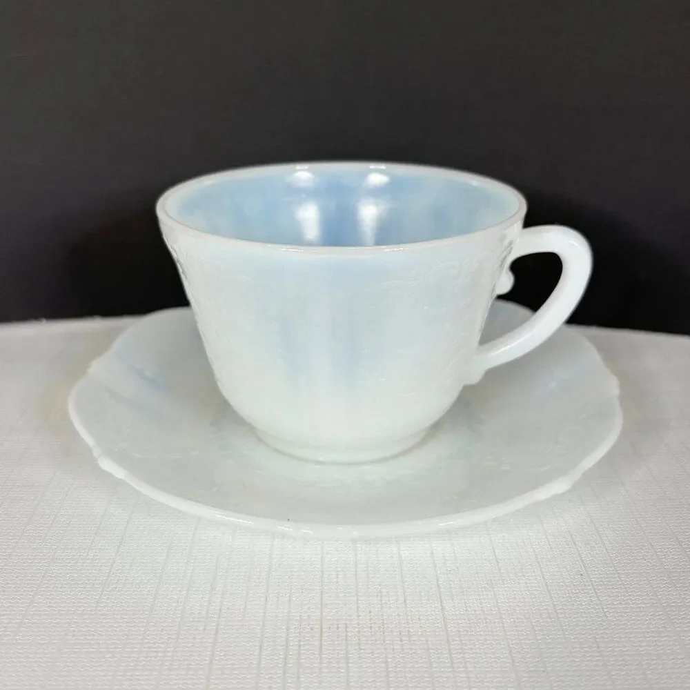 Macbeth Evans American Sweetheart Opalescent Monax Depression Glass Cup Saucer